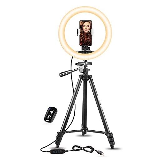 UBeesize 10" Selfie Ring Light with 50" Extendable Tripod Stand & Phone Holder for Live Stream/Makeup/YouTube Video
