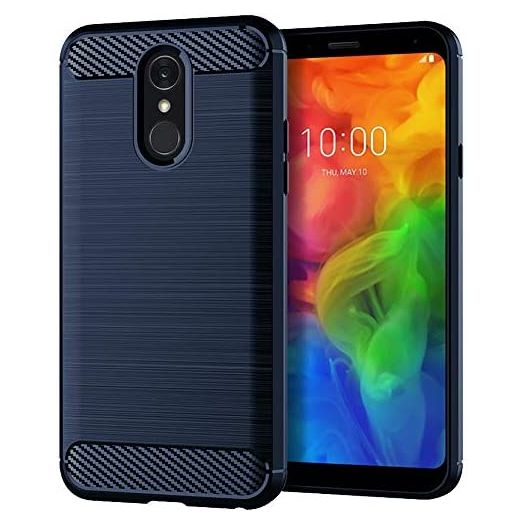 EGALO Compatible with LG Q7 Case,LG Q7 Plus Phone Case,Soft Skin Silicone Flexible TPU Slim Thin Shockproof Anti-Scratches Carbon Fiber Protective Cases Cover for LG Q7 Plus (Brushed Blue)