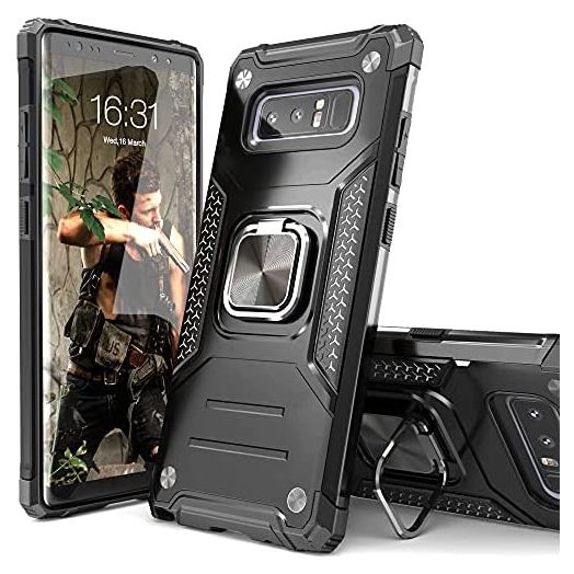 Galaxy Note 8 Case for Men Boys, IDYStar Hybrid Drop Test Cover with Car Mount Kickstand Slim Fit Protective Phone Case for Galaxy Note 8, Black