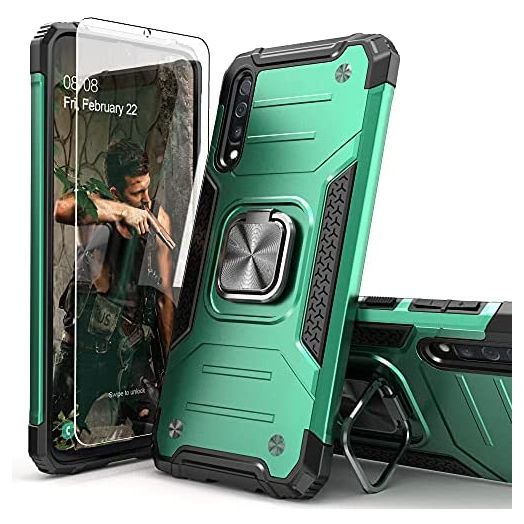 IDYStar Galaxy A50 Case with Tempered Glass Screen Protector, Galaxy A50S Case,Hybrid Drop Test Cover with Car Mount Kickstand Slim Fit Protective Phone Case for Galaxy A50/A30S/A50S, Dark Green
