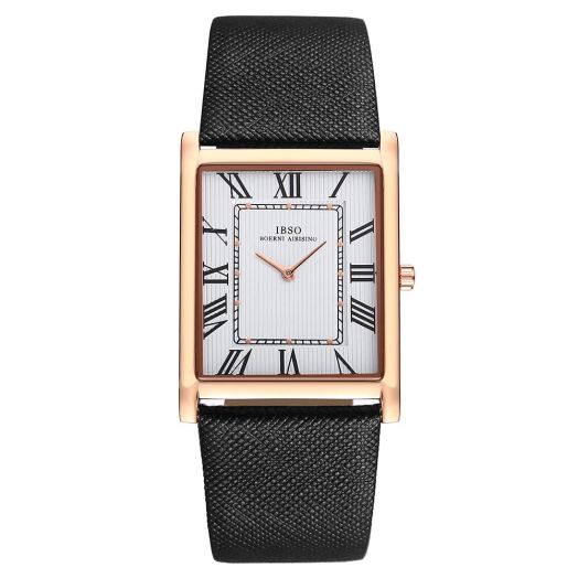 IBSO Men Watches 7MM Ultra-Thin Rectangle Dial Watch Classic Quartz Wristwatch (2232B White)