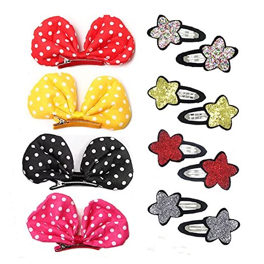 4 Inch Mouse Hair Bows | Mouse Ears Hair Clips | Sequin Glitter Polka Dot Barrettes | Cute Hair Accessories forToddlers,Kids and Children Various Occasions, Holidays, Parties (12 PCS)