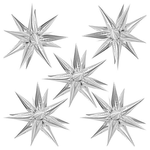 60 Pcs Silver Mylar Starburst Balloons, Explosion Star Foil Balloons