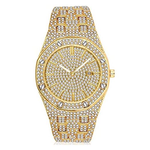 VAVC Men's Iced Out Watch.Men's Fashion Luxury Full Bling Iced-Out Diamond Crystal Quartz Wrist Hip-Hop Watch