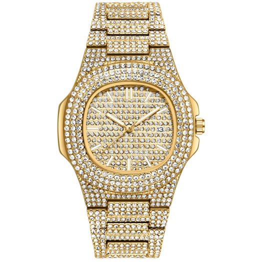 VAVC Men's Iced Out Watch.Men's Fashion Luxury Full Bling Iced-Out Diamond Crystal Quartz Wrist Hip-Hop Watch