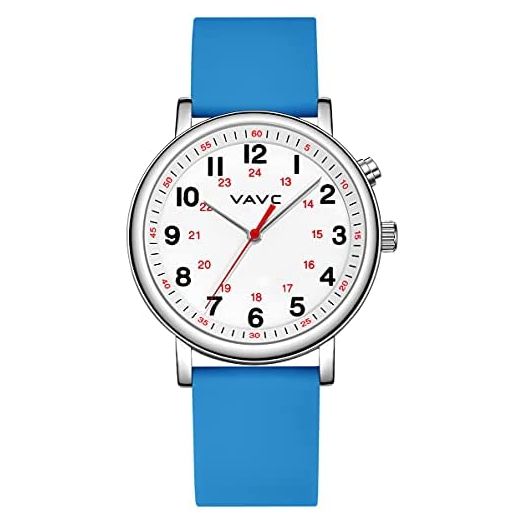 VAVC Nurse Watch for Medical Students,Doctors,Nurse-Silicone Band, Second Hand and 24 Hour Marks. Lighted Easy to Read Face