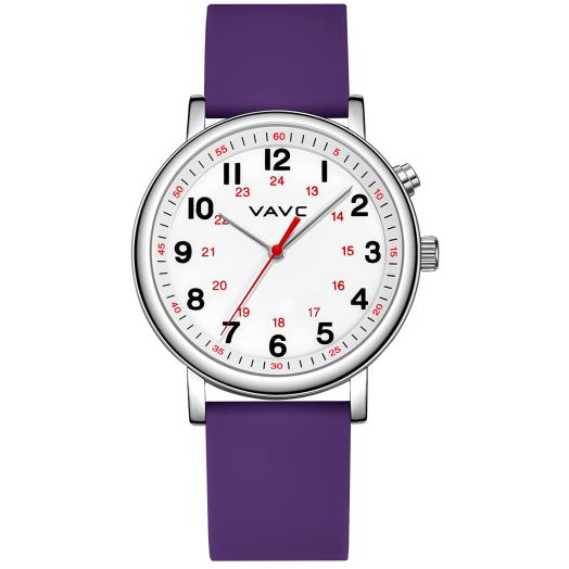 VAVC Nurse Watch for Medical Students,Doctors,Nurse-Silicone Band, Second Hand and 24 Hour Marks. Lighted Easy to Read Face