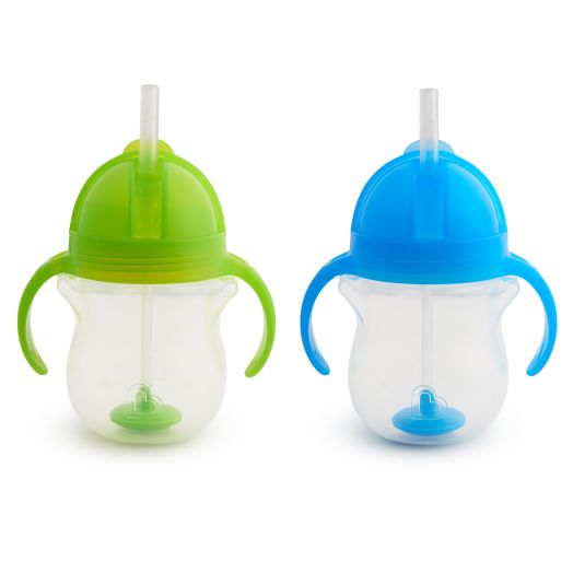 Munchkin Any Angle Click Lock Weighted Straw Trainer Cup, 7 Ounce, Blue, Green, 2 Pack