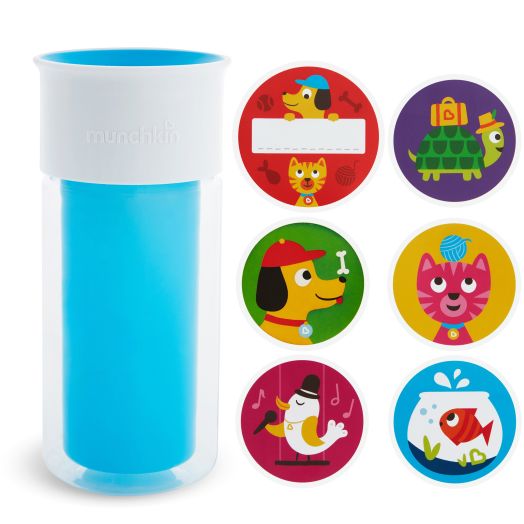 Munchkin Miracle 360° Insulated Spill-Proof Sippy Cup, Includes 5 Decorative Stickers and 1 Customizable Sticker, 9 Ounce, Color May Vary