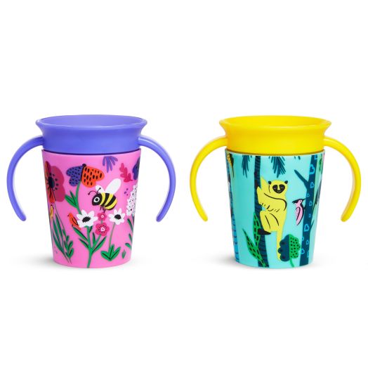 Munchkin Miracle 360 WildLove Sippy Cup, 6 Ounce, 2 Pack, Bee/Lemur