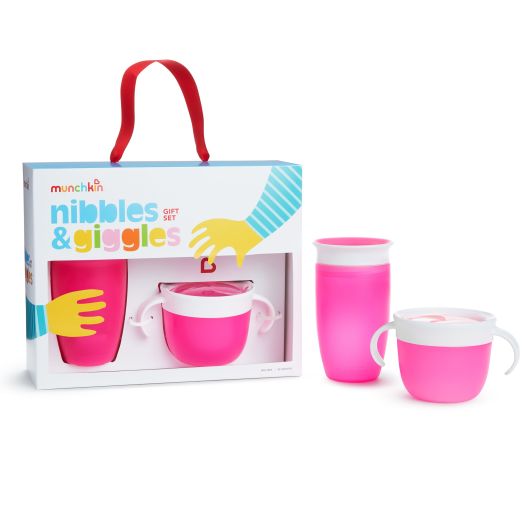Munchkin Nibbles & Giggles Toddler Gift Set, Includes 10oz Miracle 360 Cup and Snack Catcher, Pink