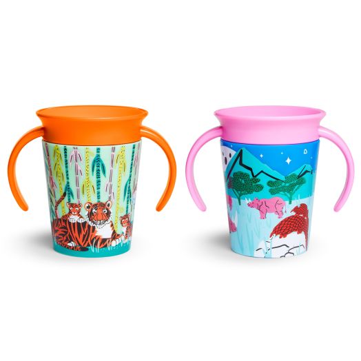 Miracle 360 WildLove Trainer Cup, 6 Ounce, 2 Pack, Tiger/Rhino