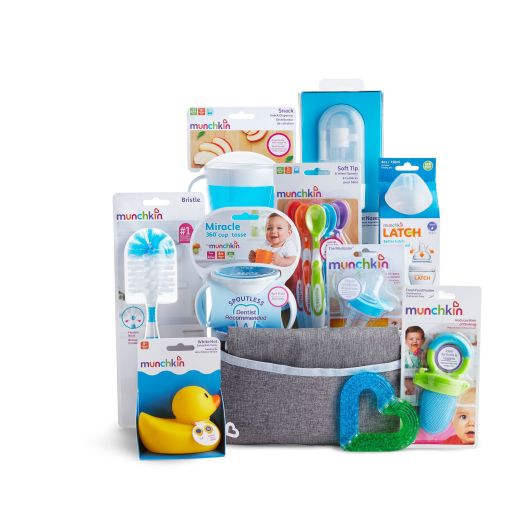 Munchkin Hello Baby Gift Basket, Great for Baby Showers, Includes 11 Baby Products, Blue