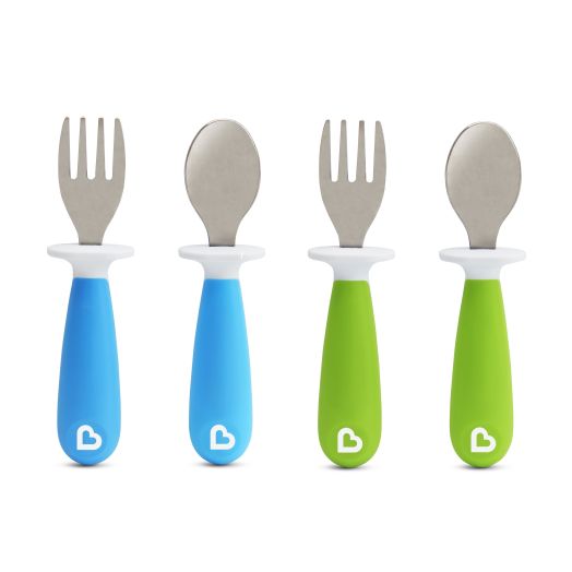 Munchkin Raise Toddler Fork and Spoon, 4 Pack, Blue/Green, 12+ months