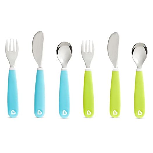 Munchkin Splash Toddler Fork, Knife and Spoon Set, Blue/Green (6 Pack)
