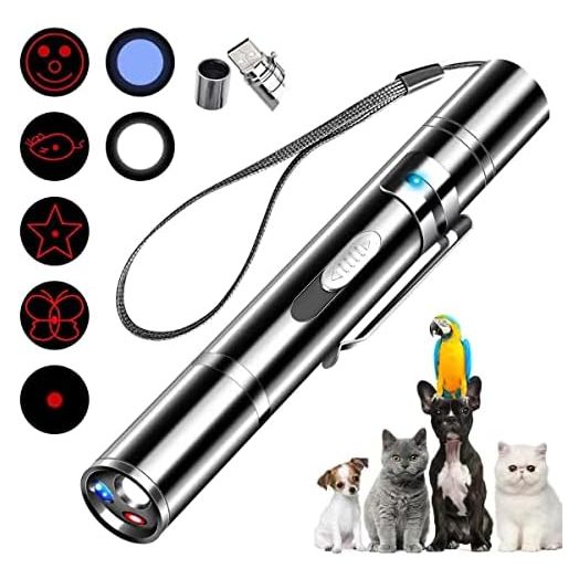Danigh-buy Cat Pointer Toy,Dog Laser Pointer,7 Adjustable Patterns Laser,Long Range 3 Modes Training Chaser Interactive Toy,USB Recharge