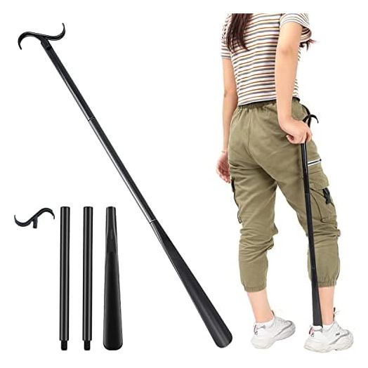 35" Long Dressing Stick with Shoe Horn with Sock Removal Tool, Adjustable Extended Dressing Aids for Shoes, Socks, Shirts and Pants