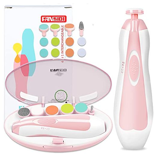 FANSIDI Baby Nail File Electric Nail Trimmer Safe Baby Nail Clippers Manicure Set with 10 Grinding Heads 8 Sandpapers, Trim Polish Groom for Newborn Infant Toddler or Adult Toes Fingernails Care, Pink