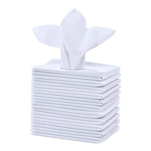 Cieltown Polyester Cloth Napkins, Set of 12, 17 x 17-Inch, White