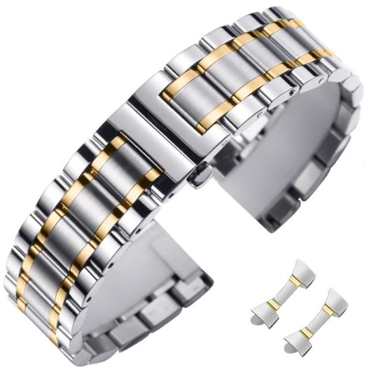 Nixiamy Stainless Steel Watch Bands Universal Metal Replacement Watch Straps for Men Women with Straight & Curved End 8 Sizes(14mm-24mm) 4 Colors(Gold,Sliver,Black,Gold-Silver Two Tone)