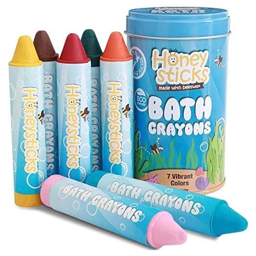 Honeysticks Bath Crayons for Toddlers & Kids - Handmade from Natural Beeswax for Non Toxic Bathtub Fun - Fragrance Free, Non-Irritating Bath Toys - Bright Colors and Easy to Hold - Washable - 7 Pack