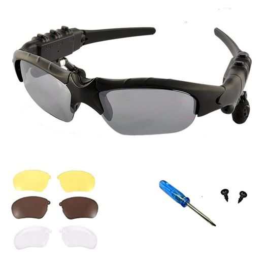 Wireless Bluetooth MP3 Sunglasses Polarized Lenses Music Sunglasses Stereo Headphone for iPhone Samsung Most Smartphone or PC (Black-Gray)