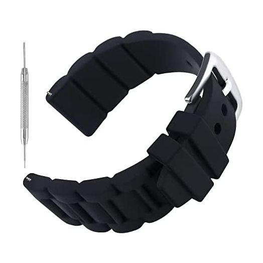 Sanwa Mens 26mm Black Silicone Rubber Diver Watch Band Waterproof Sport Stainless Steel Black Buckle