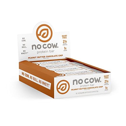 No Cow High Protein Bars, Peanut Butter Chocolate Chip, 21g Plant Based Vegan Protein