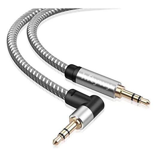 3.5mm Audio Cable 20 ft Male to Male AUX Headphone Cable Hftywy aux Cable Stereo Aux Jack to Jack Cable 90 Degree Right Angle Auxiliary Cord Compatible for Beats, iPhone, iPod, iPad, Tablets