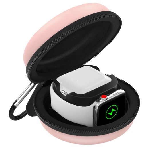 MoKo Storage Box Compatible with Apple Watch Series 9/8/7/6/5/4/3/2/1/SE,Portable Protective Travel Bag Fit iWatch 38mm 40mm 41mm 42mm 44mm 45mm and Airpods Pro/3/2/1 Charging Case Dock,Rose Gold