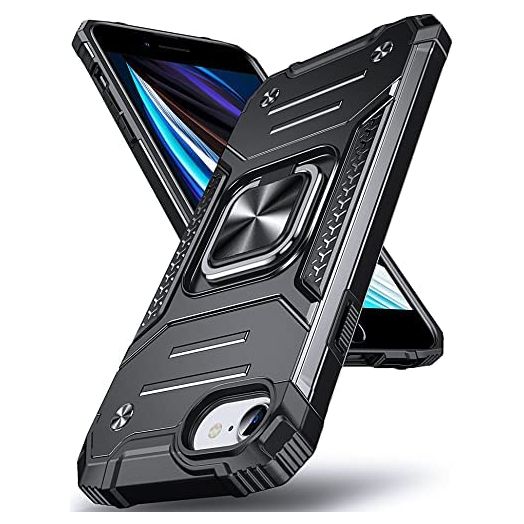 Anqrp Designed for iPhone SE 2022 Case, Military Grade Protective Phone Case Cover with Rotatable Metal Ring Kickstand [Support Magnet Mount] Compatible with iPhone 6/7/8/SE 2020/SE 2022, Black
