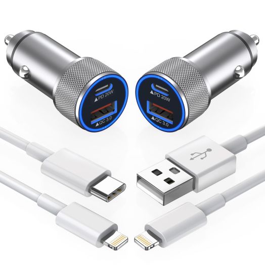 Apple iPhone Car Charger,2PackDual Port USB C+QC3.0[Apple MFi Certified]Super Fast Charging Cigarette Lighter Car iPhone Charger Adapter Quick Charging Lightning Cable for iPhone 14 13 Pro Max 12 11