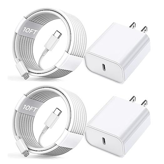 iPhone Fast Charger, [Apple MFi Certified] 2 Pack PD USB C Wall Charger Block Plug with 10FT Extra Long Type C to Lightning Fast Charging Data Sync Cable for iPhone 14 13 12 11 XR X 8 iPad and More