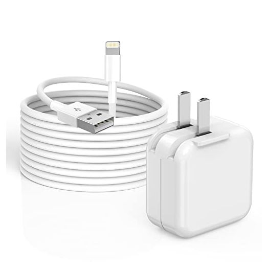 iPad Charger, [Apple MFi Certified] 10FT iPad Charger Cord, 12W iPad Charger Fast Charging Block Foldable Portable Travel Plug with Extra Long Lightning Cable Cord Compatible with iPad, iPhone, Airpod