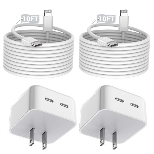 iPhone Charger Fast Charging, 40W Dual USB C Wall Charger [MFi Certified] 2Pack Super Quick Double Port Apple Charger with 10FT Long Lightning Cable for iPhone 14/14 Pro/14 Pro Max/14 Plus/13/12/11/X