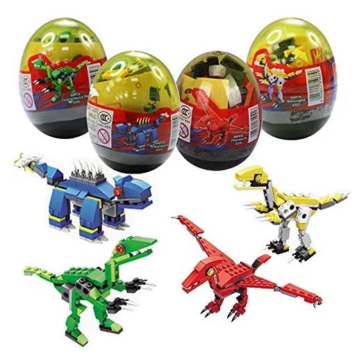 Anditoy Dinosaur Building Blocks Toys in Jumbo Easter Eggs (4 Pack)
