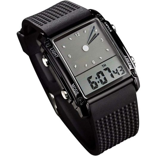 MASTOP Unisex LED Waterproof Digital Wristwatches 2 Time Zone Digital Electronic Wristwatches Black