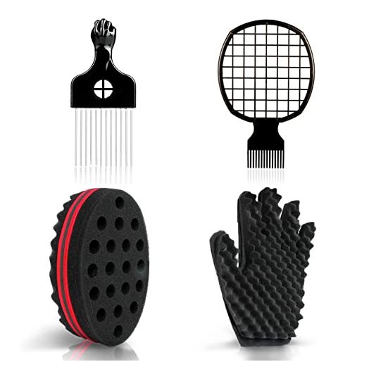 Selalu Hair Sponge Set with Curl Sponge Glove, Metal Hair Pick and Hair Twist Comb for Men Women Curls