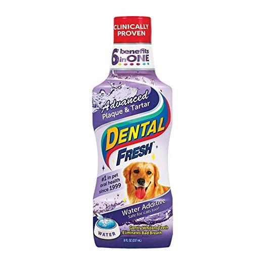 Dental Fresh Advanced Plaque and Tartar Water Additive for Dogs, 8 oz – Dog Teeth Cleaning Formula Targets Plaque & Tartar Build-Up, Eliminates Bad Breath, Whitens Teeth, Improves Overall Oral Health