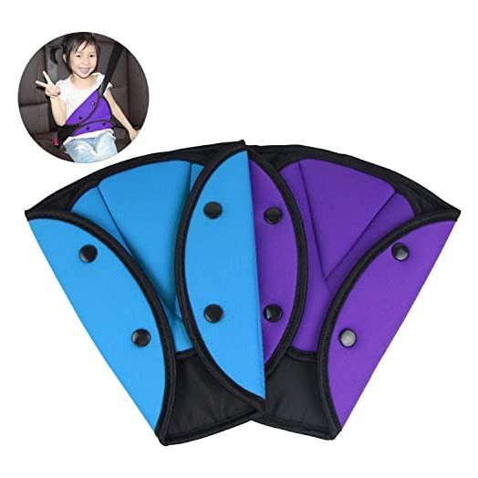 AK KYC 2 Pack Seatbelt Adjuster for Kids Car Child Seatbelt Adjusters Belt Cover Strap Protector Pad for Children Baby Adult Shoulder Neck Safety Triangle Positioner Purple + Blue