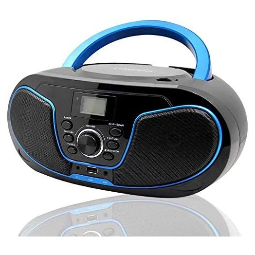 CD Player Boombox, LP-D02 Portable Bluetooth FM Radio Stereo Sound System with Crystal-Clear Sound, MP3 Playback, USB Input, AUX Input, Headphone Jack, LCD Display, AC DC Operated