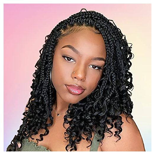 Goddess Box Braids Crochet Hair 10 Inch Pre-looped Bohemian Crochet Boho Box Braids With Curly Ends (8 Pack)