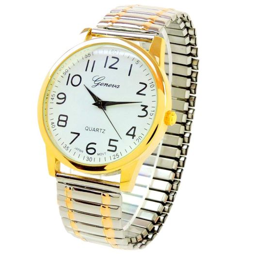 2Tone Large Face Easy to Read Stretch Band Watch