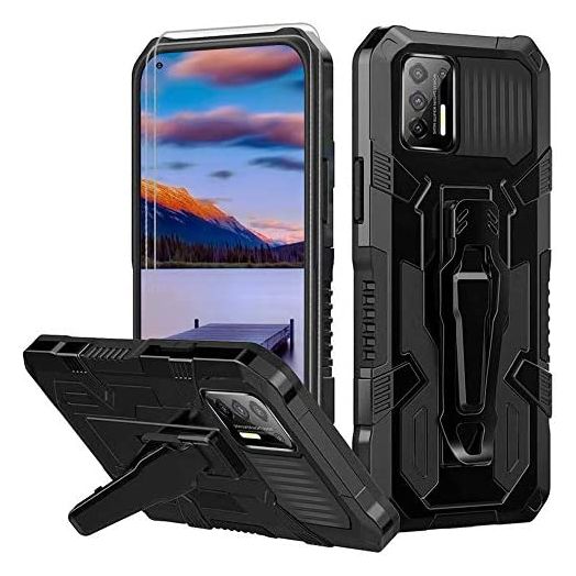 for Moto G Stylus 2021 Case Heavy Duty Military-Grade Defender Anti-Scratches Non-Slip Rugged Phone Case with Magnetic Kickstand [2 Pcs Tempered Glass Screen Protector] for Moto G Stylus 2021 -Black