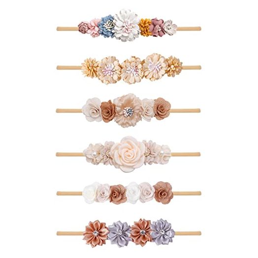 Baby Girls Headbands Flower Headband 6 Pcs Nylon Elastic Headbands Newborn Hair Bows Hair Accessories for Infant Toddlers Kids