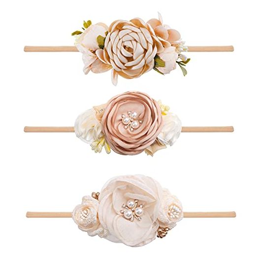 Baby Girl Floral Headband BFNAAgirl Nylon Flower Crown Elastic Hairband 3pcs Hair Accessories Gift for Girls,stretchy size 3pcs/set