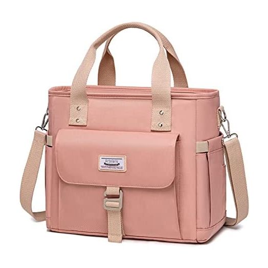 Artelaris Lunch Bag For Women, Extra Large Insulated Lunch Bag, Lunch Tote For Work, Leak Proof Lunch Box Cooler Bag, Adult Reusable Lunch Bag With Side Pockets Shoulder Strap For Picnic Hiking(Pink)