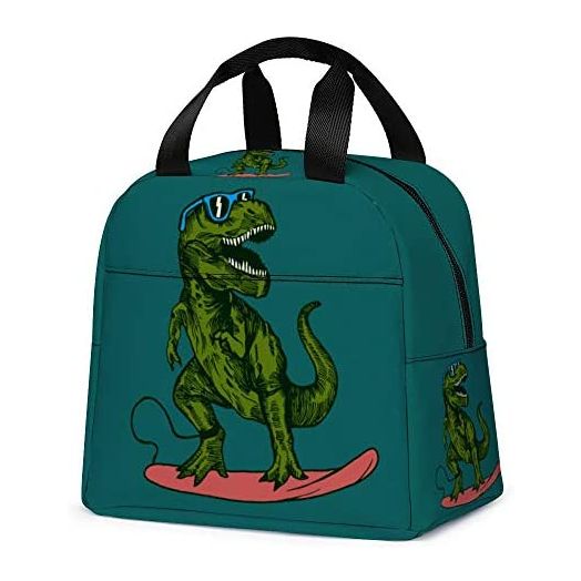 Dinosaur Lunch Bag, Reusable Cute Lunch Box Insulated Kids Cooler Tote Bag Multi-functional School Lunch Container for Teen Boys Girls (Dark Cyan)