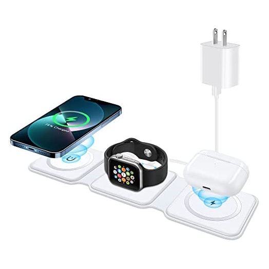 Wireless Charger 3 in 1, Magnetic Foldable Wireless Charging Station for iPhone 13/12/11 Pro Max/X/Xs Max/8/8 Plus, AirPods 3/2/pro, iWatch Series 7/6/5/SE/4/3/2, and Samsung Phones(White)