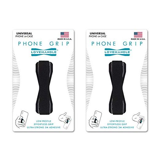 LoveHandle Universal Grip for Most Smartphones, Mini Tablets and Cases, Black Elastic Strap with Black Base, Pack of 2, LH-01-2PackBlack